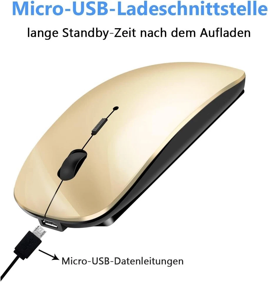 Computermaus Bluetooth Maus Kabellos Leise PC Computer 2,4GHz USB Gold B572 - Bild 3 von 4