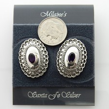 Native American Sterling Silver Purple Amethyst Handmade Stamped Post Earrings