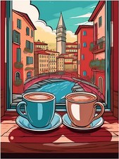 Tile Mural Italy Two Coffee Cups Street Scene Kitchen Backsplash Marble Ceramic
