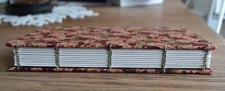 Journal/Sketchbook, Red Floral Cloth, Olive Green Coptic Stitch, 60 pages