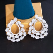 Unique Design Silver Plated Cubic Zirconia Symmetrical Drop Women Party Earrings