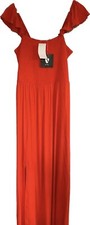 Very Red Jersey Maxi Dress Smocking & Front Split UK 16 Flutter Sleeve Stretch