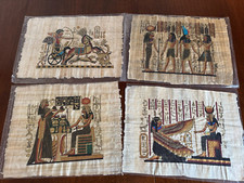 EGYPTIAN ART SET OF 4 VINTAGE PAPYRUS 1960  s HANDMADE 17x13 INCHES  171