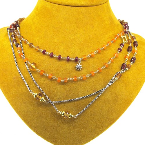Garnet 18k Gold/SS Layering Necklace 