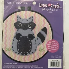 Dimensions Needle Crafts Racoon Felt Applique Embroidery Craft Kit, 6''