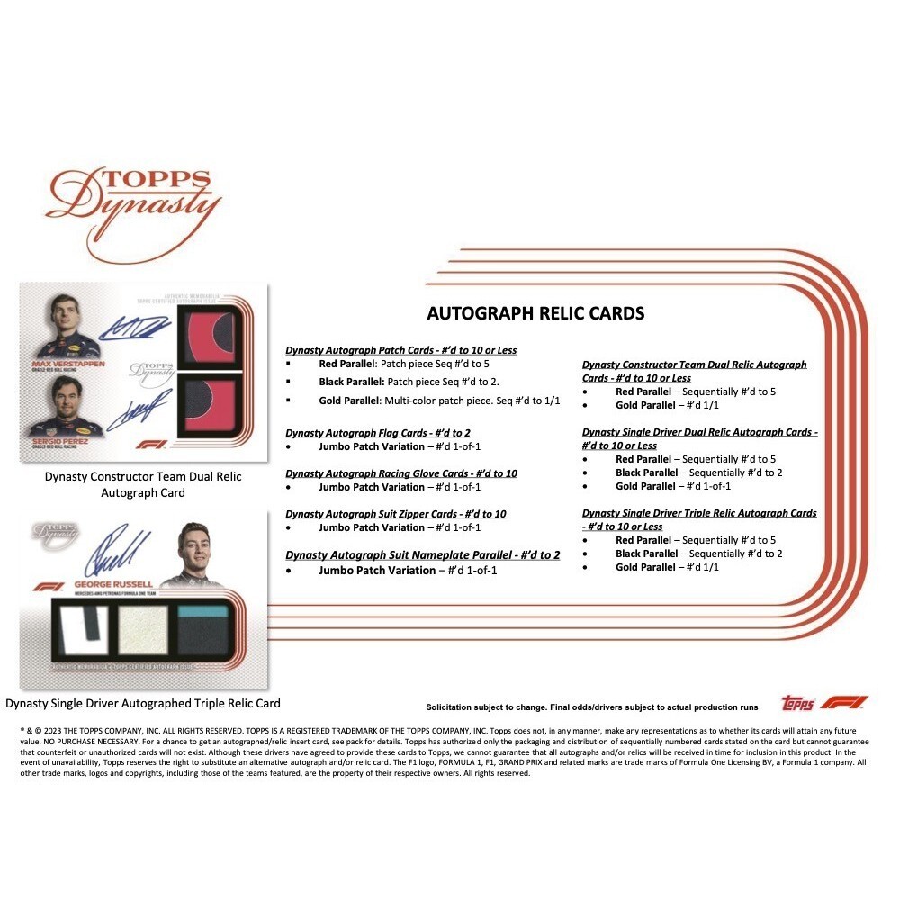 2022 Topps Dynasty Formula 1 F1 Racing Hobby Sealed 5 Pack