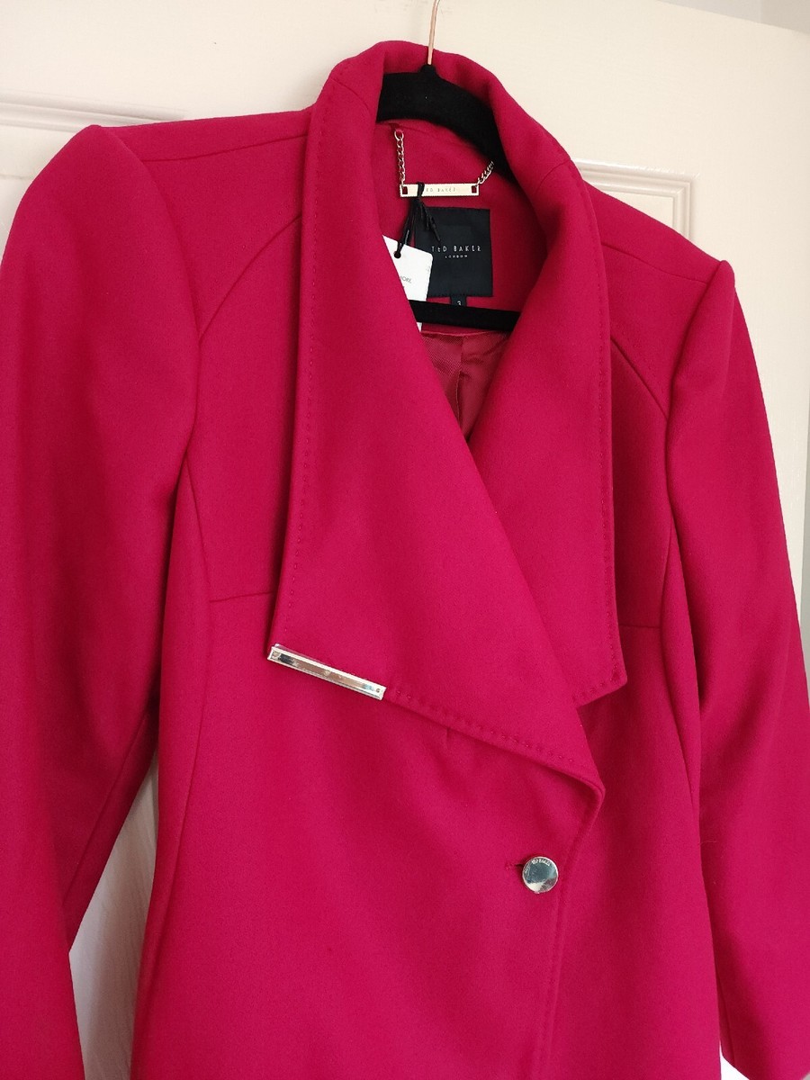 TED BAKER Rose Wool blend midi length wrap coat deep pink size 3