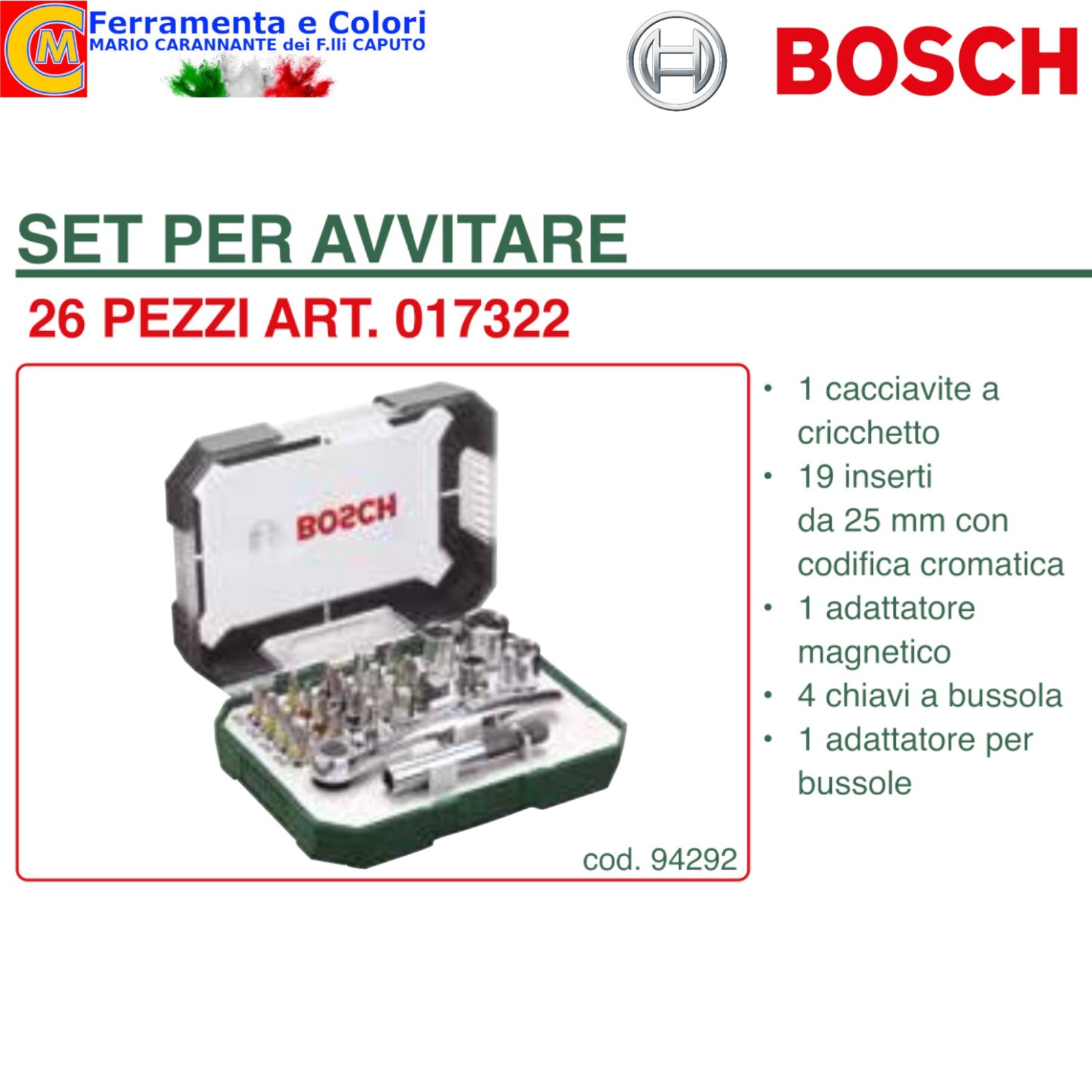 Set Bosch 26 Pezzi 017322 Rainbow Evo con Cricchetto e Portabit