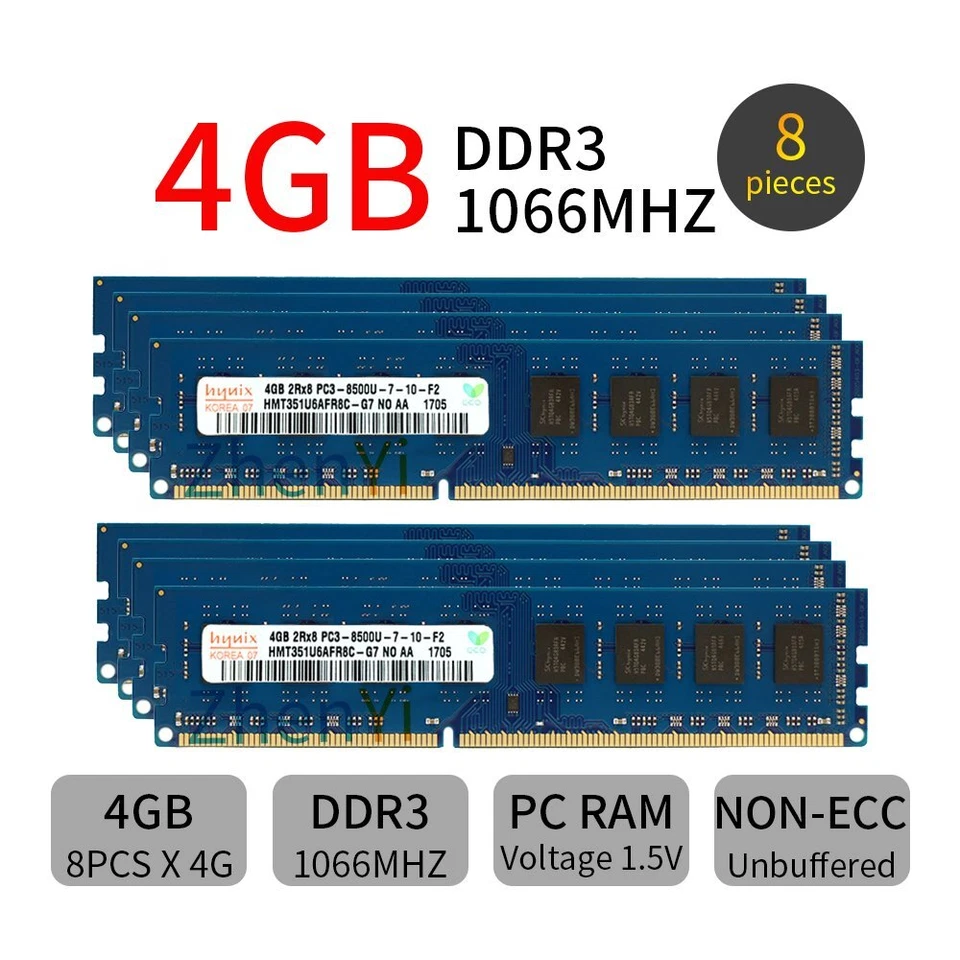 For Hynix 32GB 16GB 8GB 4GB PC3-8500 DDR3 1066Mhz 240pin Desktop Memory Lot UH - Image 2 of 4