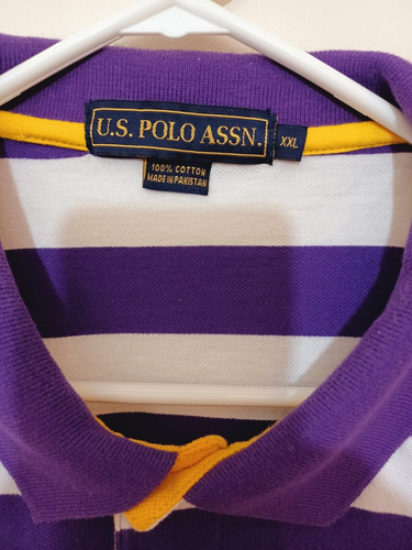 Polo da uomo US Assn viola a righe taglia XXL grande ricamata con logo - Foto 2 di 3