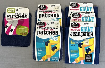 Lot of Vintage Iron On Repair Patches Denim 70s 80s Touch O Magic Plasti Stitch