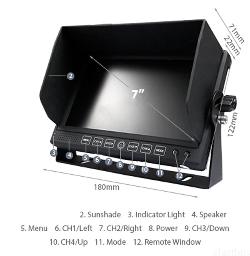 7Inch Quad Monitor Splitscreen 12/24V 4ch 4PIN Video In For Truck Trailer Van RV - Image 3 of 4