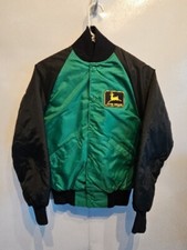 Vtg John Deere Snap Trucker Farm Tractor Work Varsity Jacket Coat Youth Large