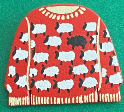 Vtg VANESSA BEE DESIGNS Bonded Leather SHEEP Jumper SWEATER Novelty Brooch NEW