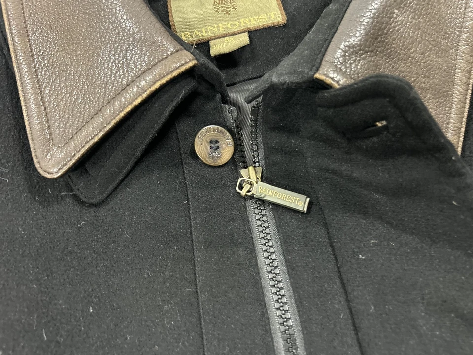 Chaqueta Rainforest Para Hombres 5X Negra Mezcla de Lana de Cachemira Cuello de Cuero Aislado Foto 4 de 4