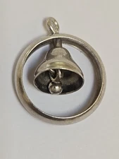Sterling Silver ~ Bell In Ring Charm Pendant ~ WEDDING ~ VINTAGE