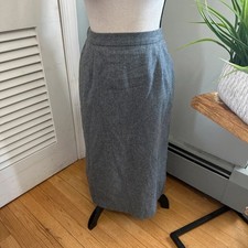 Vintage Russ Skirt Womens 10/Small Gray Wool Blend Midi Retro Preppy Academia