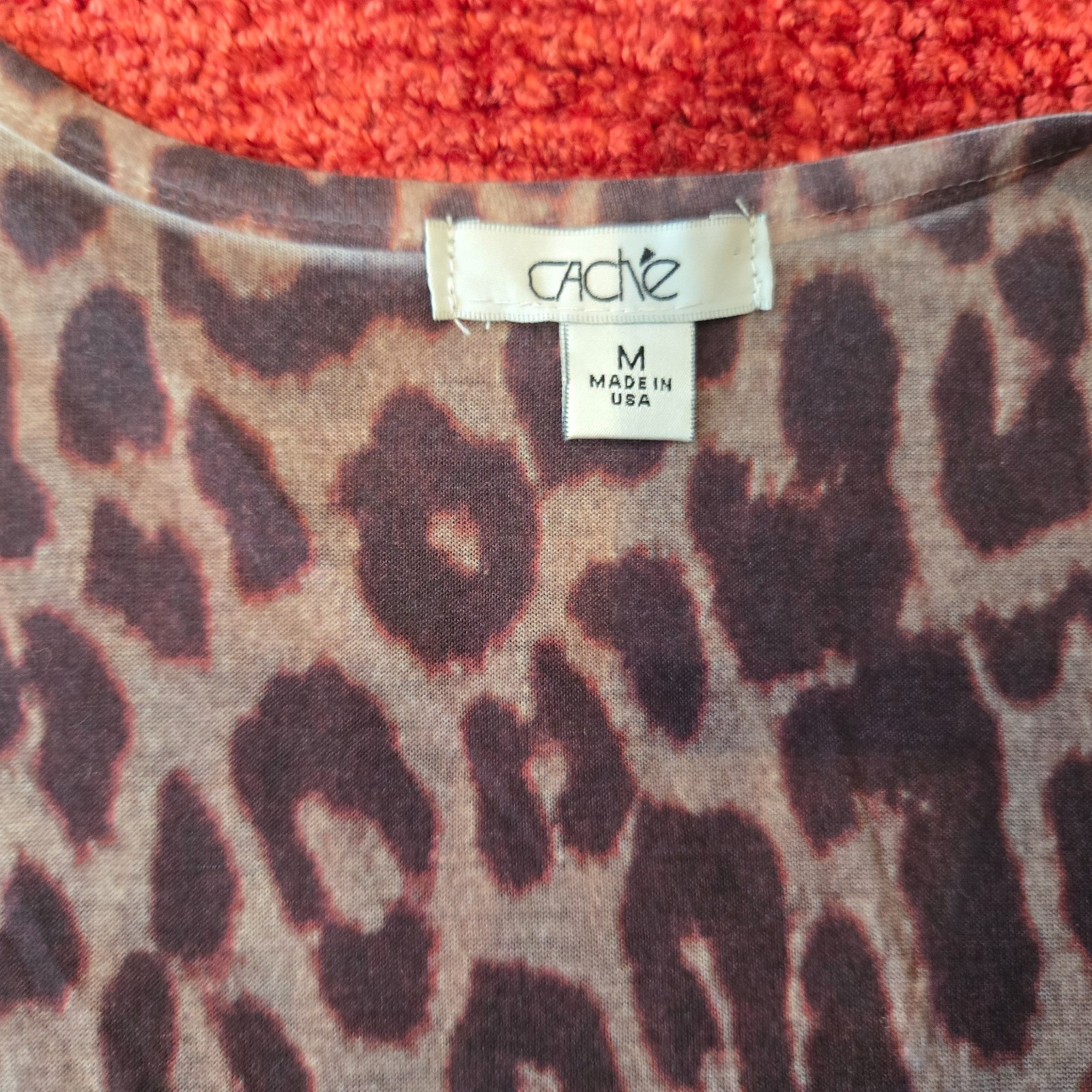 Cache Top Brown leopard print Front Sequin Long S… - image 4