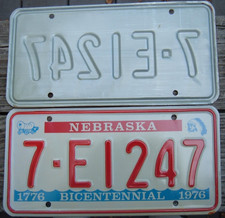 NEBRASKA BICENTENNIAL 1976 license plate - ONE - Your choice Pairs available