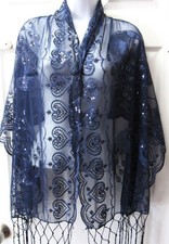 Navy Blue Sequin Shawl Wrap Sparkle Scarf Wedding Bridal Prom Evening NEW