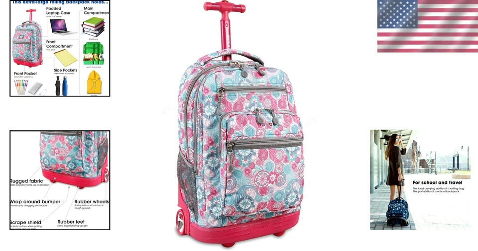 Elegante bolsa para libros enrollable de 20 pulgadas para niñas - resistente al agua y compatible con computadora portátil Foto 2 de 4