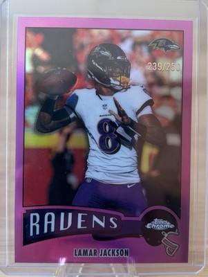 2025 Topps Chrome Lamar Jackson 1975 Throwback Pink Refractor #/250 Ravens