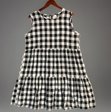 This & That Sundress M Black White Gingham Tiered Ruffle Babydoll Farmhouse Chic