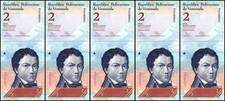 Venezuela 2 Bolivar Fuerte, 2007-2014, P-88, UNC, Signature Varies X 5 PCS
