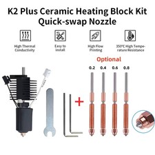 3D Printer For Creality K2 Plus Ceramic Heating Block HotendKit 0.2-0.8mm Nozzle