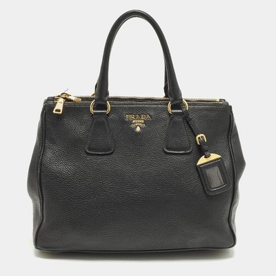 Prada Double Zip Black Vitello Daino Leather Tote