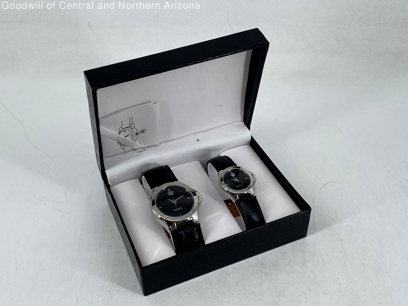 Stainless Steel Mark Naimer Silver Tone/Black His & Hers Watch Set