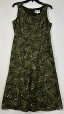 Studio I Petite Women's 10P Green Polka Dot Sleeveless Midi Dress Lined