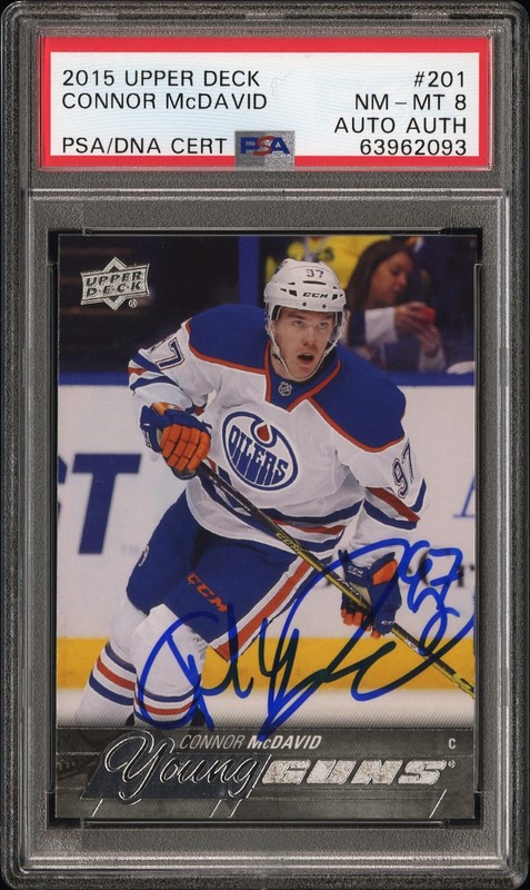 2015-16 Upper Deck Young Guns Connor McDavid Oilers Rookie card PSA 8 Auto #201 