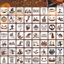 Augshy 56 Pack Small Halloween Pumpkin Stencils for 3 x 3 inches, White
