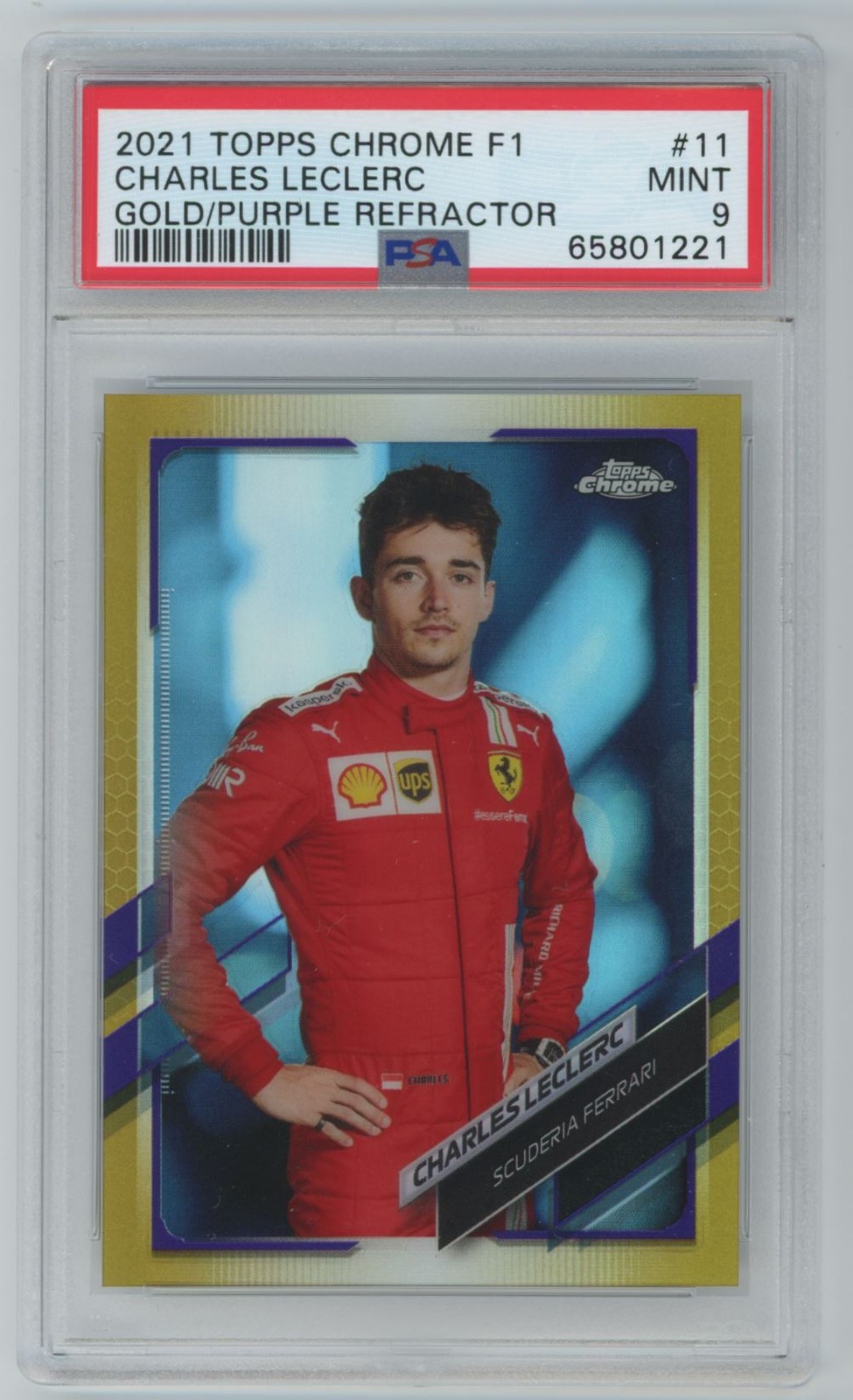 CHARLES LECLERC 2021 TOPPS CHROME FORMULA 1 GOLD/PURPLE REFRACTOR #11 PSA 9