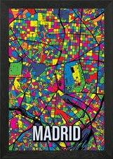 Madrid Spain City Map Pop Art Framed Wall Art Poster Canvas Print Picture