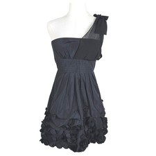 NWT BCBGMAXAZRIA Black One Shoulder "Liv" Party Dress Size 0 Floral Hem