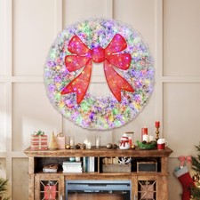 60in Flocked Pre-Lit Christmas Wreath for Front Door with 3D Red Bow
