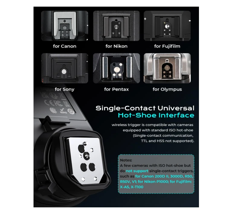 AODELAN E7 Wireless Flash Trigger for Profoto Air1 Air2, 650FT Range, 100CH 6GR - Image 4 of 4