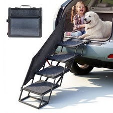 4 Step Extra Wide Foldable Dog Ramp For Car SUV Truck Beds Sofas