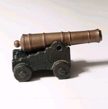 Vintage Miniature Naval Ship Cast Iron Brass Barrel Toy Cannon Desk Art 3x1.25"