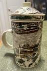 Tall Ceramic Teacup with Infuser and Lid - River, City & Market Scenery- special — photo 3