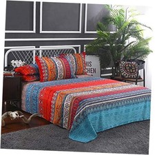 Sheets Set 4 PCS Colorful Tribal Striped Bed Sheets 14" Deep Queen Boho