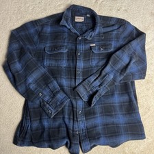ORVIS Mens Plaid Heavy Flannel Button Up Shirt XL Blue