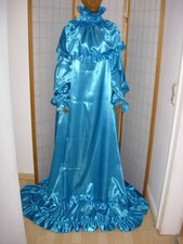 GORGEOUS GLOSS SATIN NIGHTGOWN TURQUOISE HANDMADE SHINING HIGH QUALITY