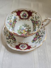 EB Foley BROADWAY Cup&Saucer Cherry Panels, Floral &Trees,  Bird Of Paradise Eng