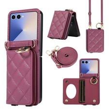 For Samsung Galaxy Z Flip7, Luxury Crossbody Case Makeup Mirror Card Slots Cover