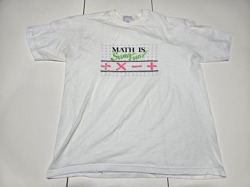 Vintage Math Is Sum Fun T Shirt "XL" (L) School Tech Pun Funny Tee Made USA X+÷-