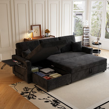 83" Sectional Sleeper Sofa L Shaped Couch w/Pull Out Couch Bed, Storage  USB