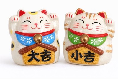 Maneki Neko Lucky Cat Coin Banks Daikichi & Shokichi Set Good Luck Decor
